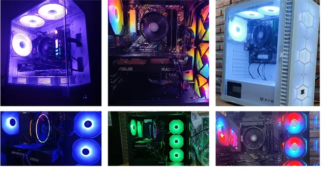 Distintos equipos armados por encargo con iluminación LED de varios colores
